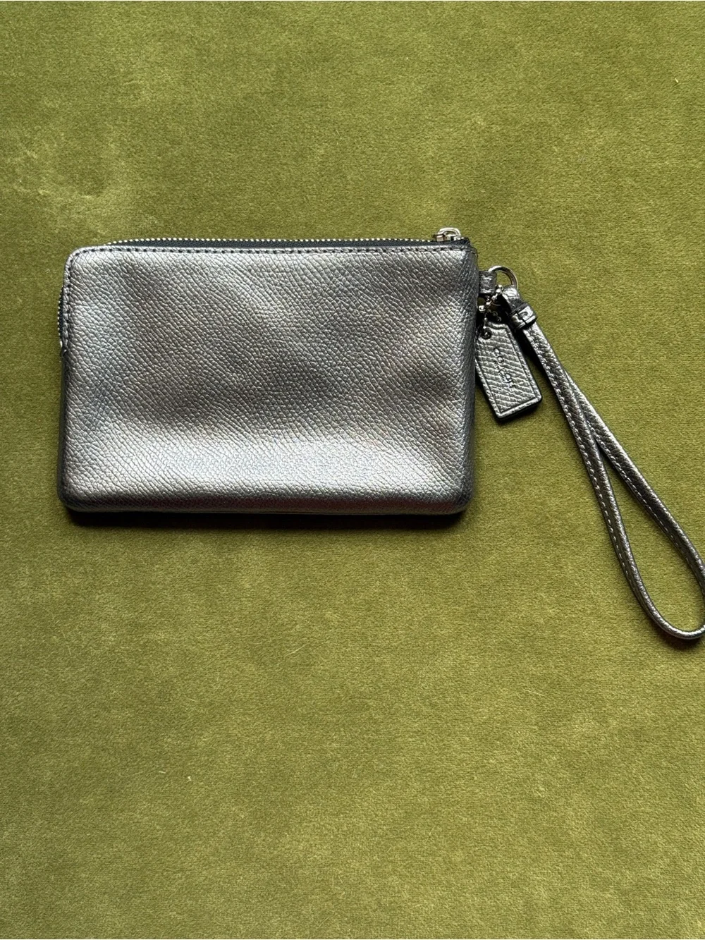 Coach Crossgrain Corner Zip Wristlet in Gunmetal